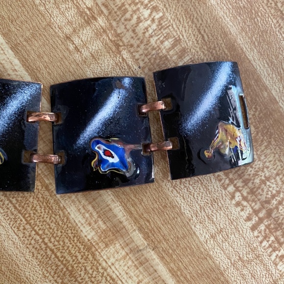 VTG 1950s Enameled Copper Wide Tile Bracelet 6.75 Inches - Picture 5 of 9